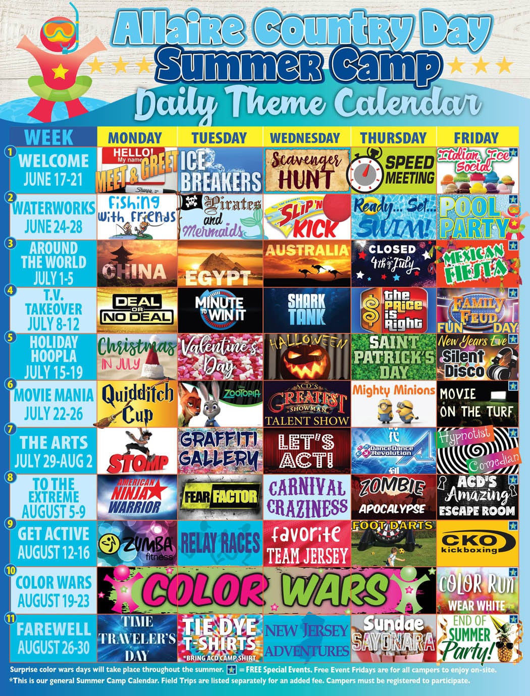 Daily Theme Calendar Allaire Country Day