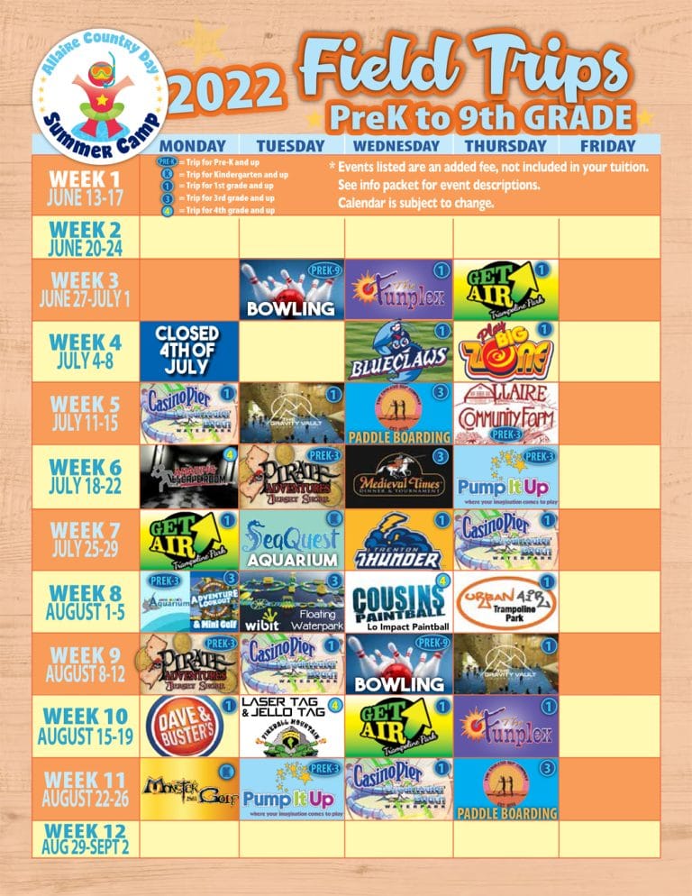 Field Trip Calendar (PreK 9th) Allaire Country Day