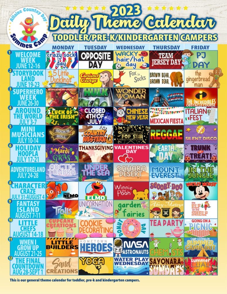 Daily Theme Calendar Allaire Country Day