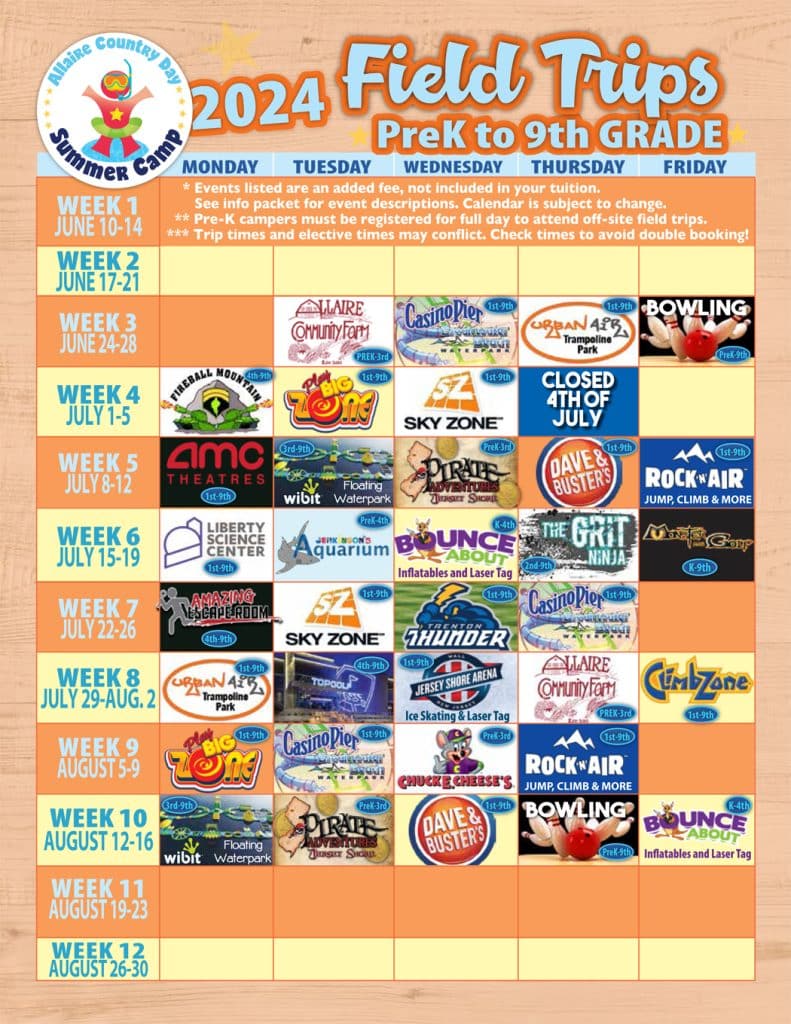 Field Trip Calendar (PreK 9th) Allaire Country Day