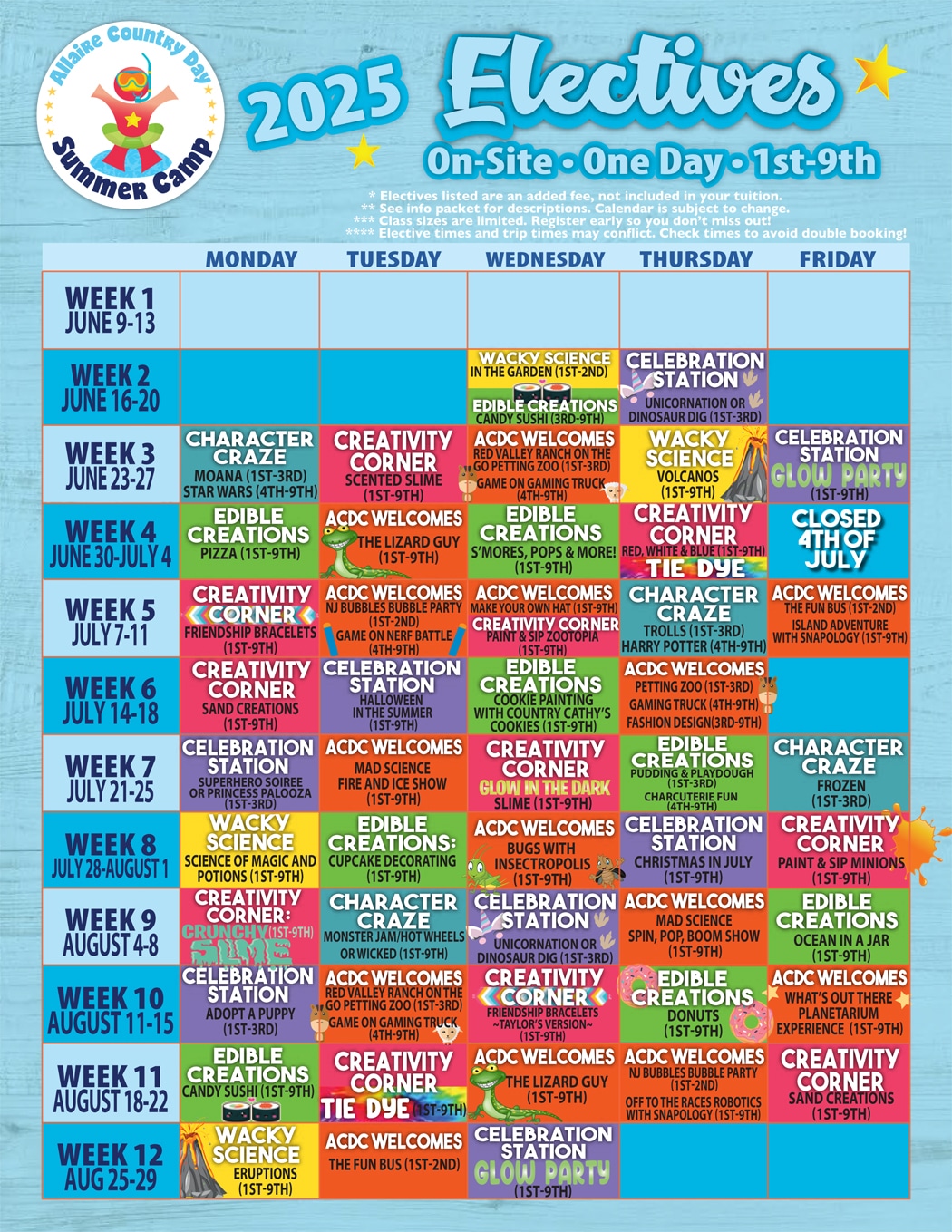 Calendar - Electives 1st-9th 2025